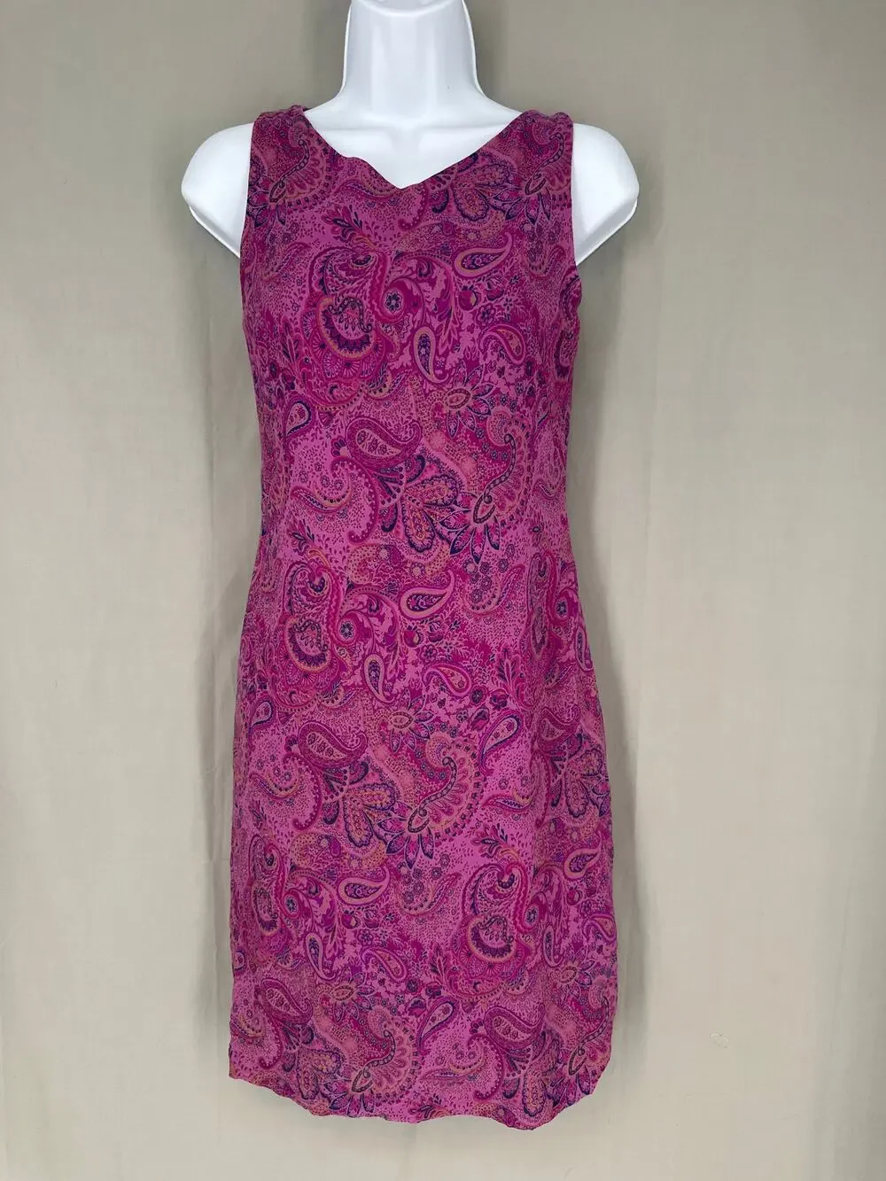 90s Vintage Dress Womens XS Purple Paisley Mini Silk Boho Cottage Bohemian